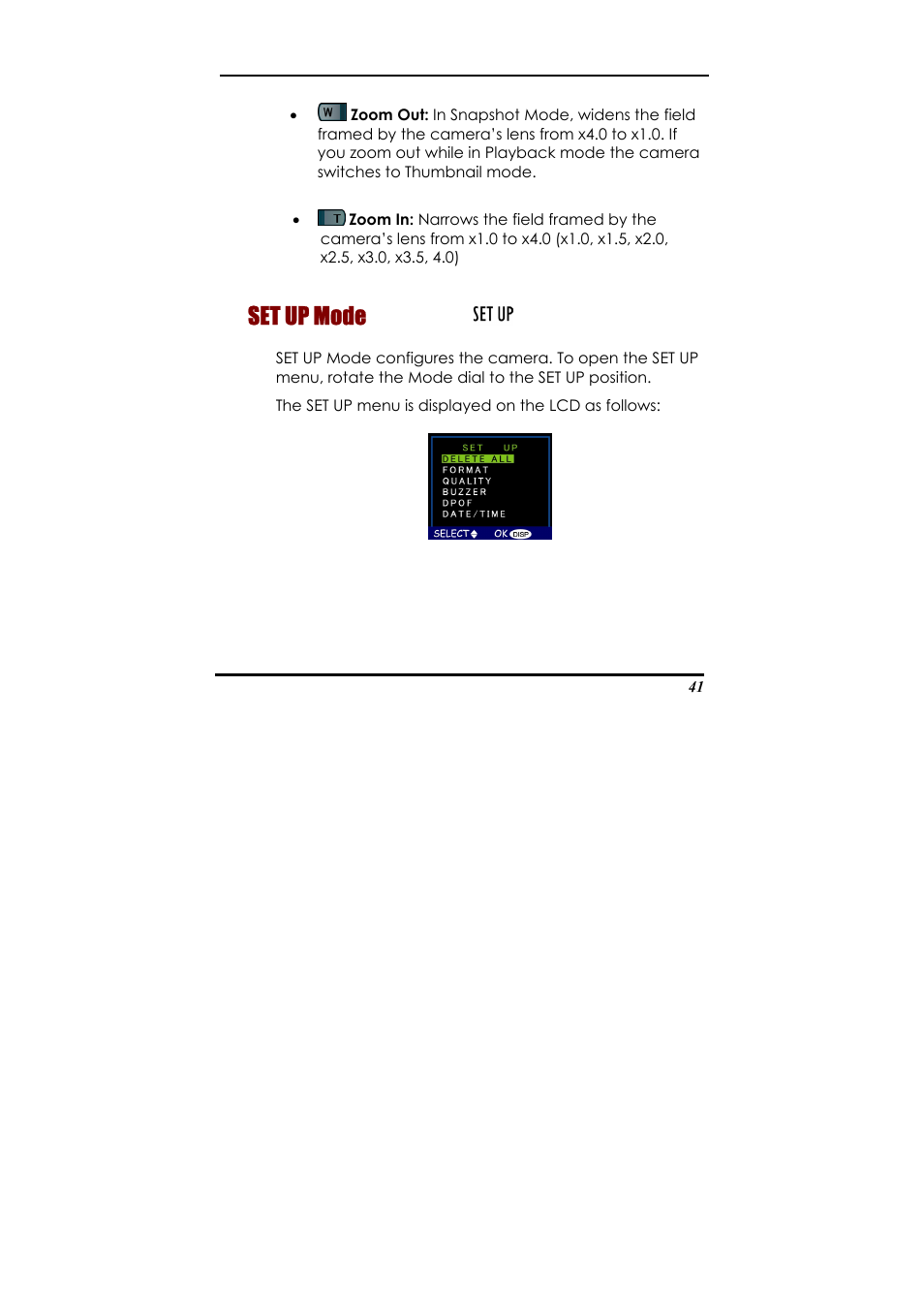 Set up mode, Olor lcd viewfinder screen, Udio-video clip recording | Concord Camera Eye-Q 2133z User Manual | Page 45 / 60