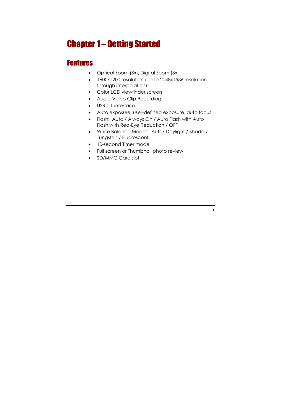 Chapter 1 – getting started, Features, Chap | Ter 1 – getting started, Featu | Concord Camera Eye-Q 2133z User Manual | Page 5 / 60