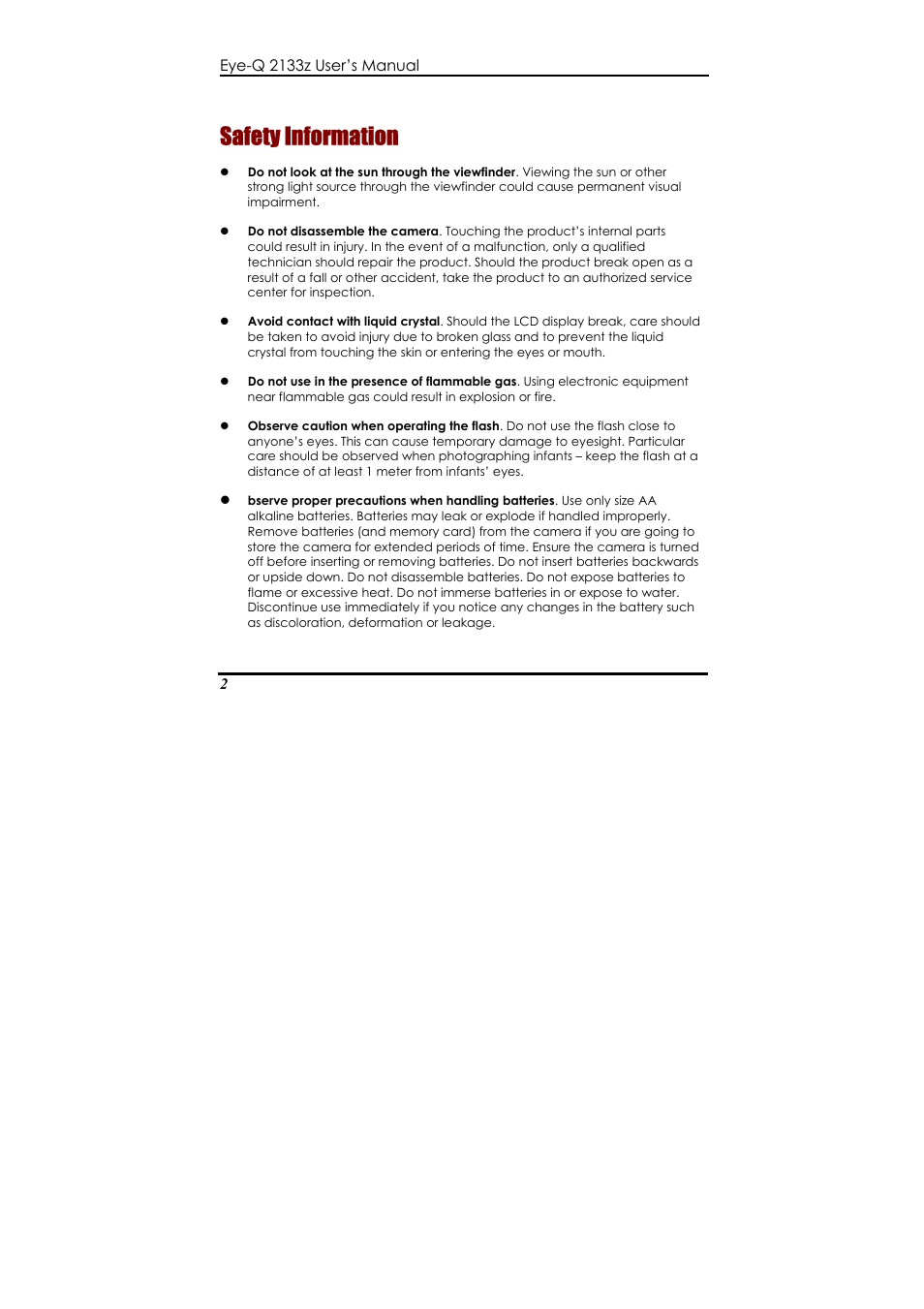 Safety information | Concord Camera Eye-Q 2133z User Manual | Page 6 / 60