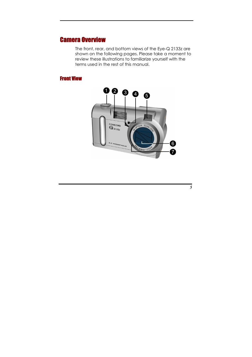 Camera overview, Front view, Preset mode | Concord Camera Eye-Q 2133z User Manual | Page 9 / 60