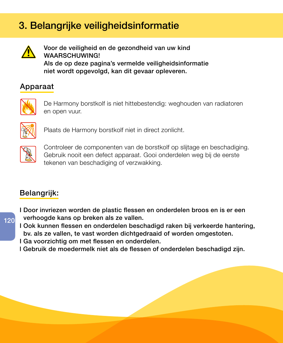 Belangrijke veiligheidsinformatie | Medela Harmony User Manual | Page 120 / 172