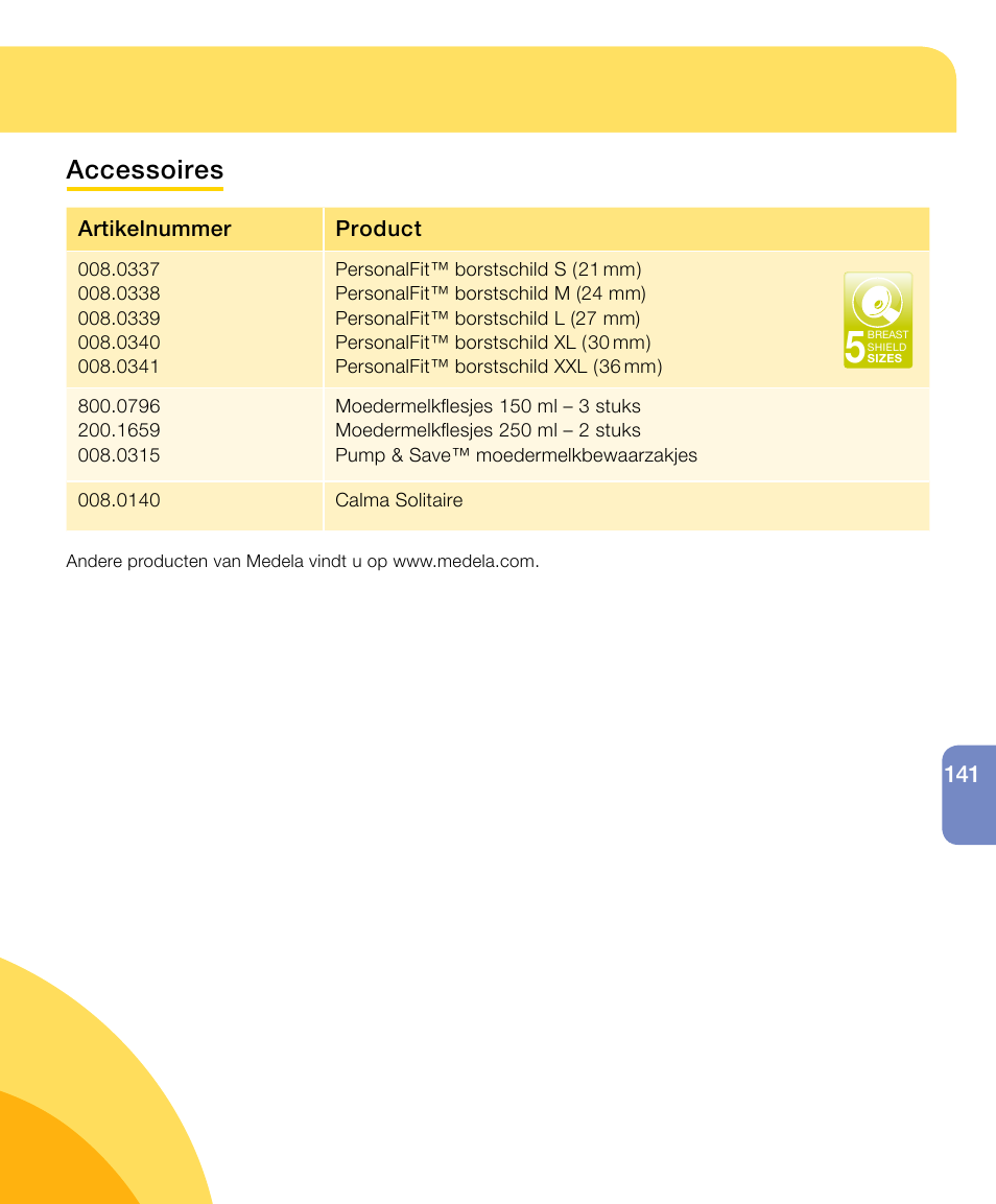 Accessoires | Medela Harmony User Manual | Page 141 / 172