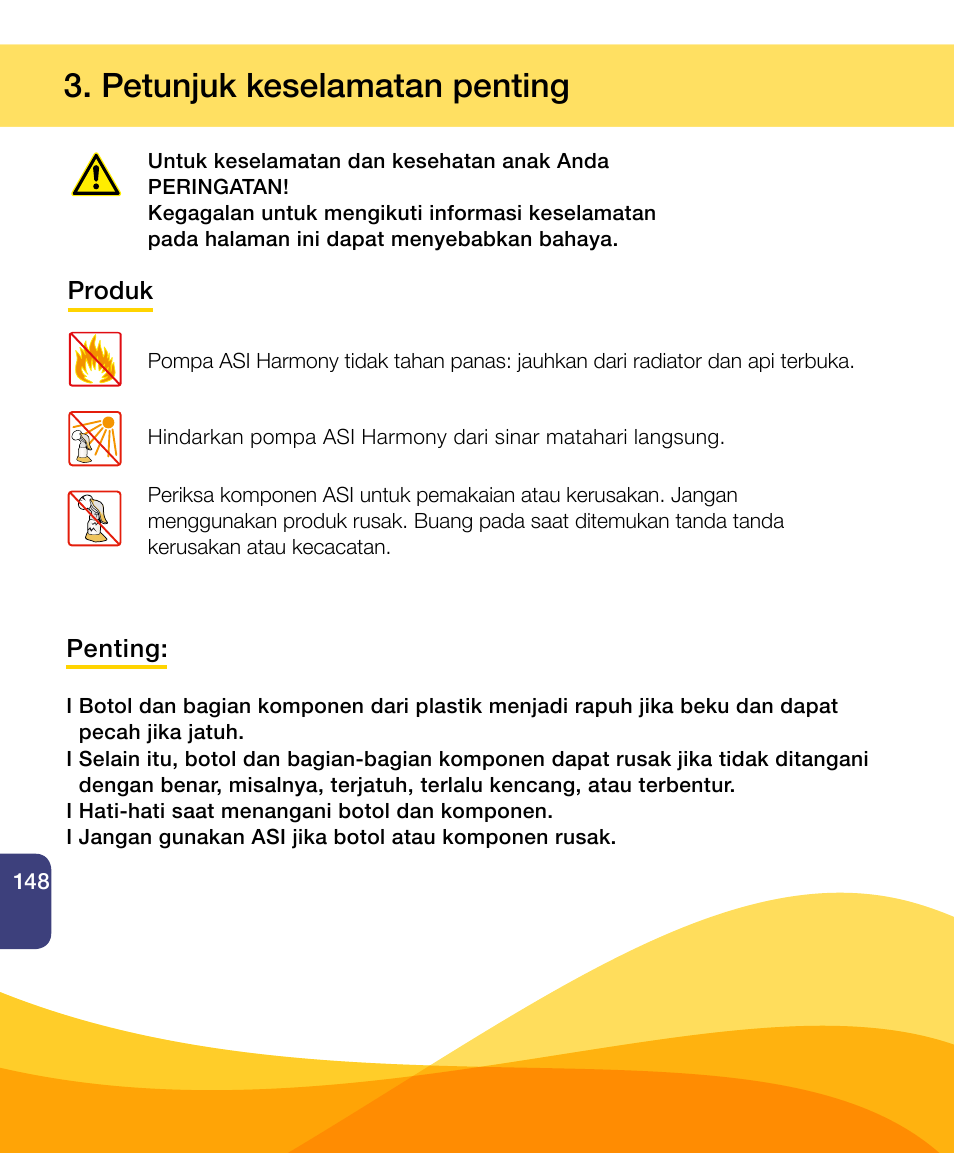 Petunjuk keselamatan penting | Medela Harmony User Manual | Page 148 / 172