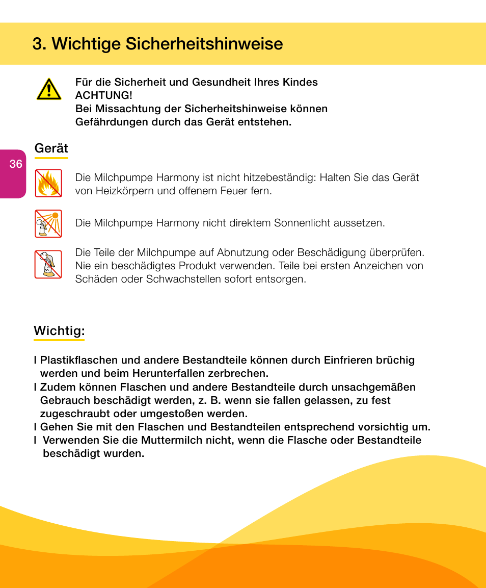 Wichtige sicherheitshinweise | Medela Harmony User Manual | Page 36 / 172