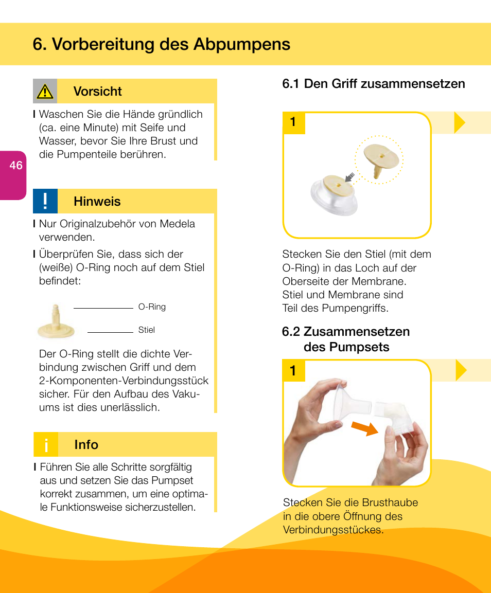 Vorbereitung des abpumpens | Medela Harmony User Manual | Page 46 / 172