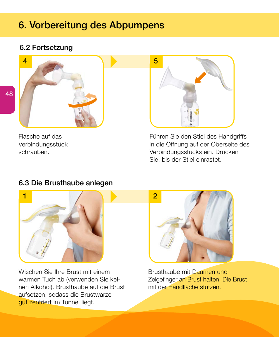Vorbereitung des abpumpens | Medela Harmony User Manual | Page 48 / 172