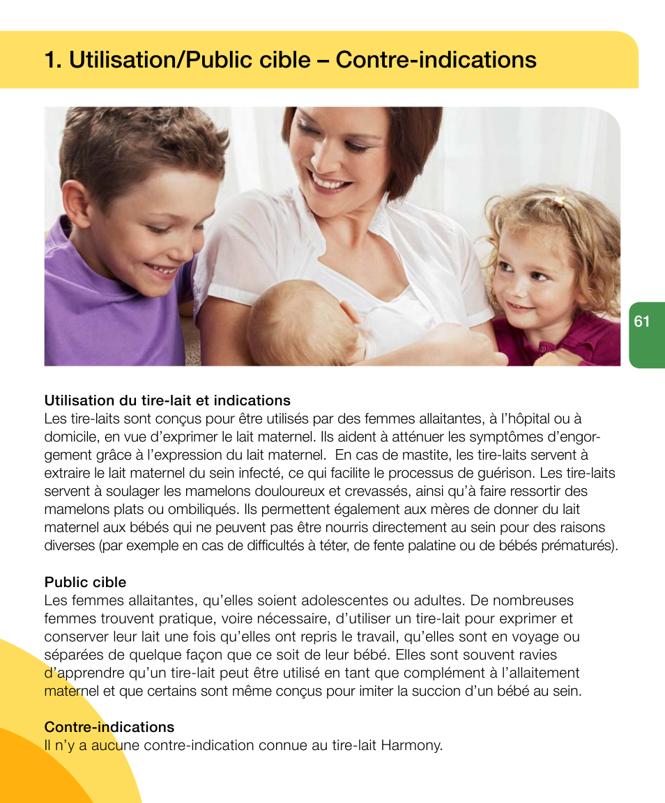 Utilisation/public cible – contre-indications | Medela Harmony User Manual | Page 61 / 172