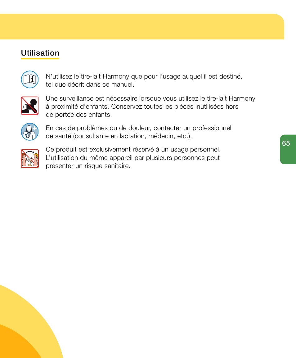 Informations de sécurité importantes | Medela Harmony User Manual | Page 65 / 172