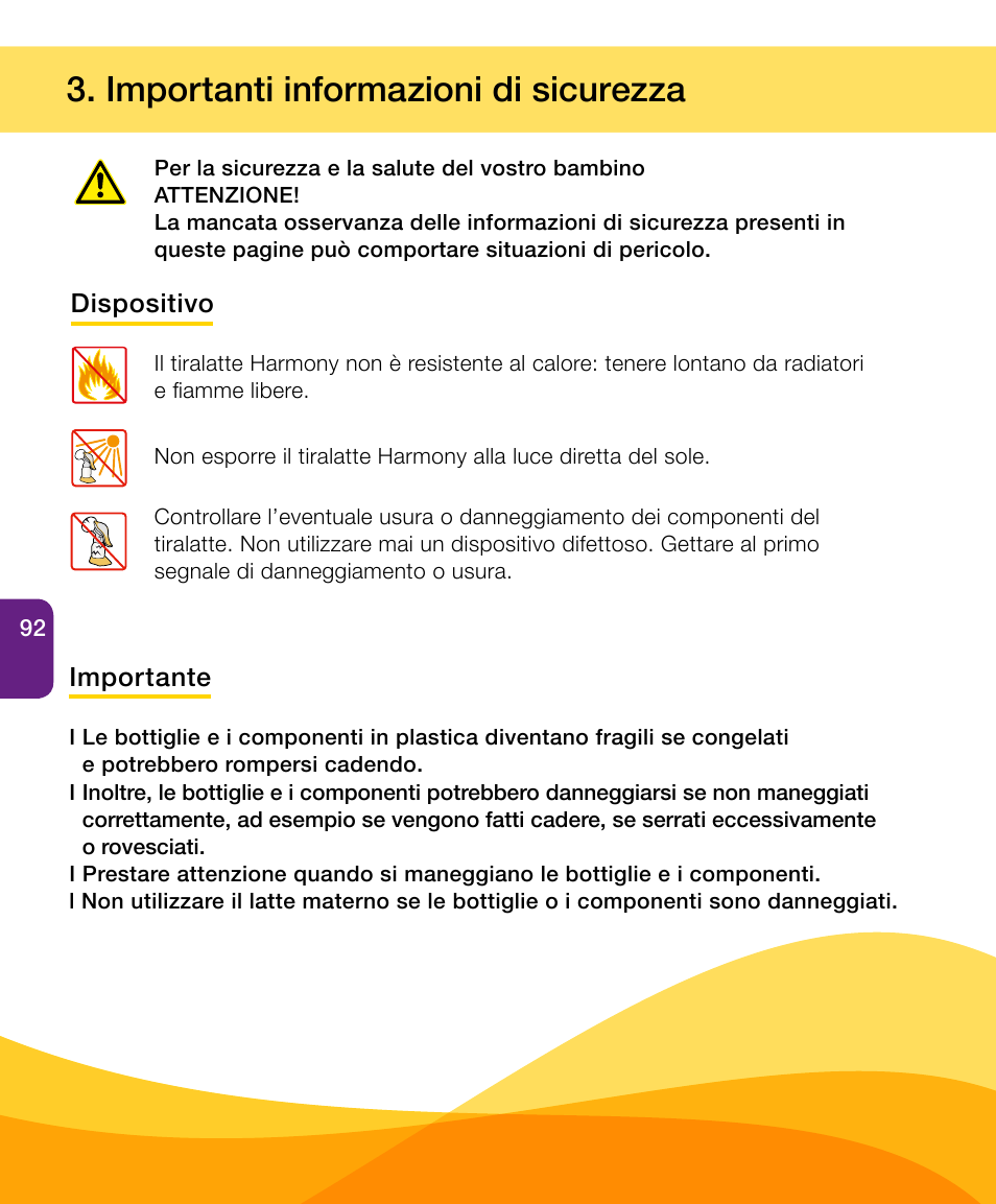 Importanti informazioni di sicurezza | Medela Harmony User Manual | Page 92 / 172