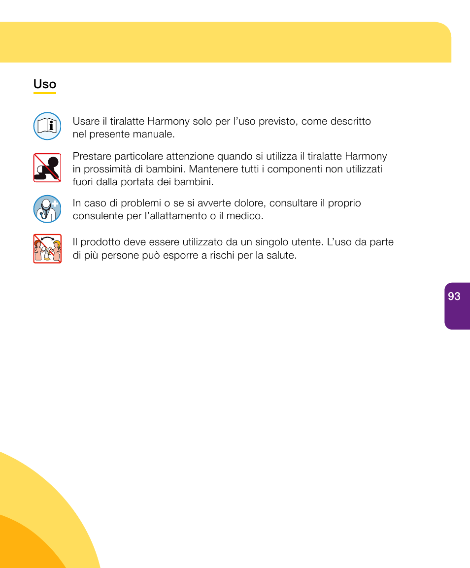 Importanti informazioni di sicurezza | Medela Harmony User Manual | Page 93 / 172