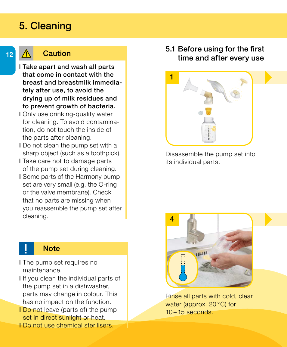 Cleaning | Medela Harmony User Manual | Page 12 / 88