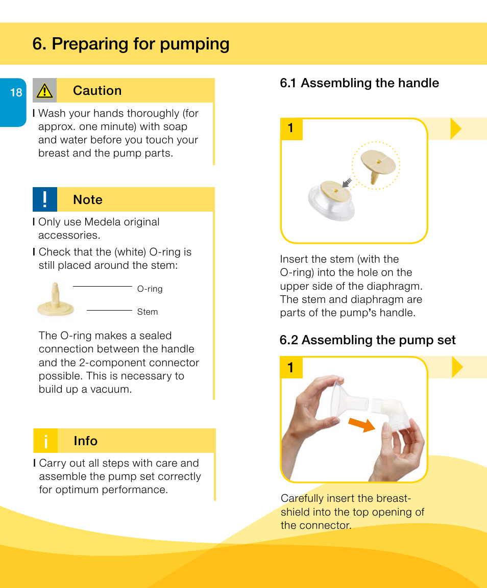Preparing for pumping | Medela Harmony User Manual | Page 18 / 88