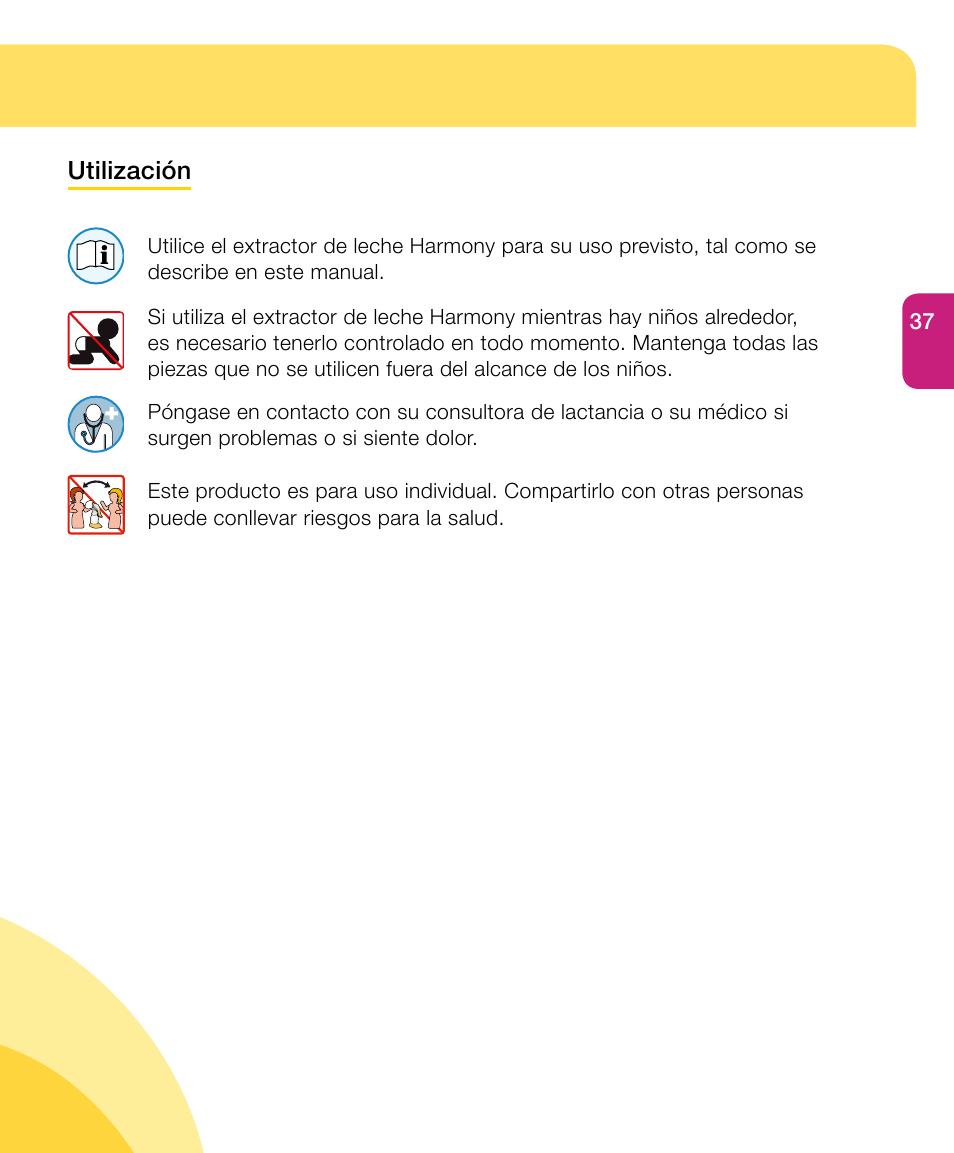 Información importante en materia de seguridad | Medela Harmony User Manual | Page 37 / 88