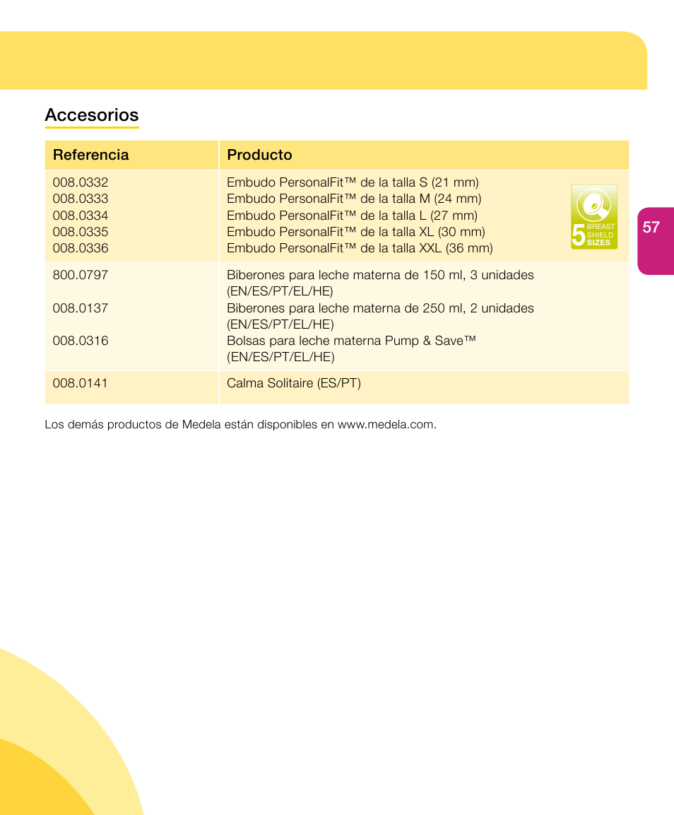 Accesorios | Medela Harmony User Manual | Page 57 / 88