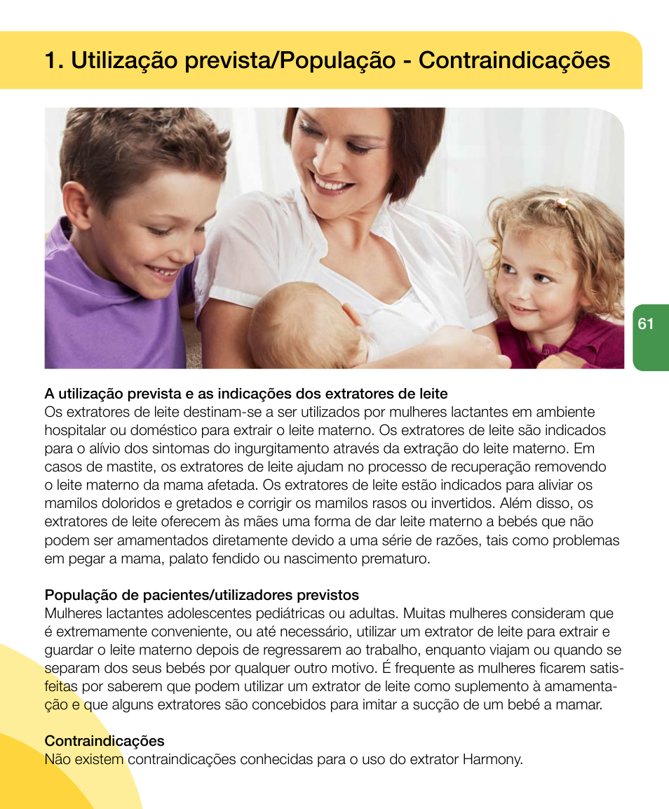 Utilização prevista/população - contraindicações | Medela Harmony User Manual | Page 61 / 88