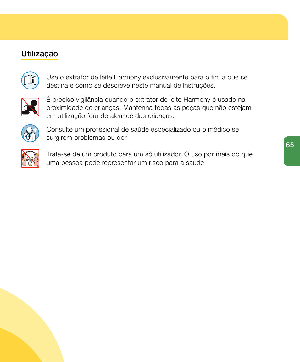 Informações de segurança importantes | Medela Harmony User Manual | Page 65 / 88