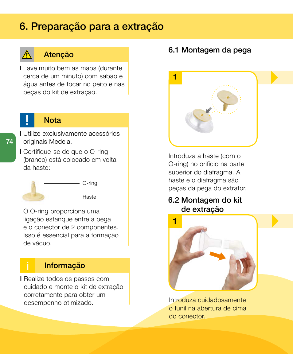 Preparação para a extração | Medela Harmony User Manual | Page 74 / 88