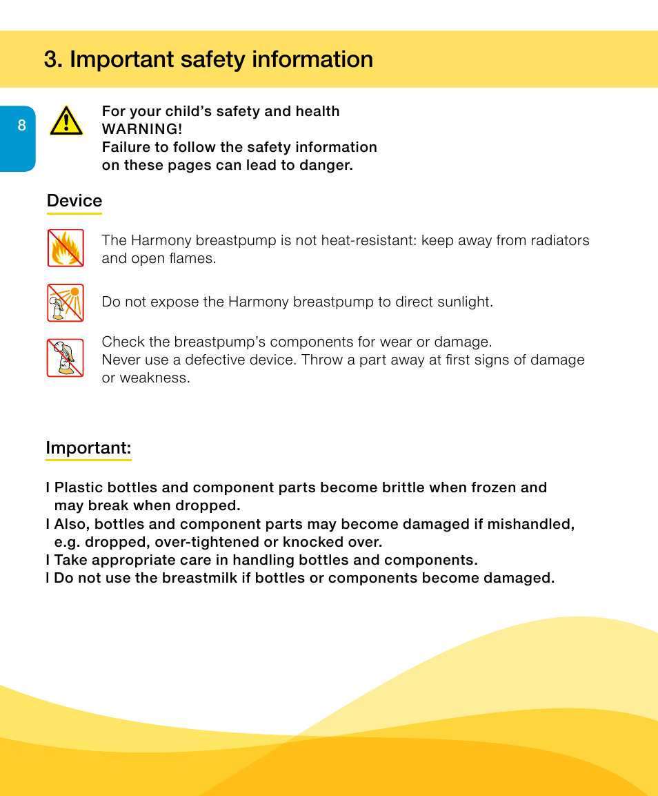 Important safety information | Medela Harmony User Manual | Page 8 / 88