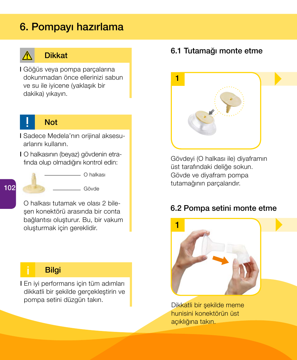 Pompayı hazırlama | Medela Harmony User Manual | Page 102 / 144