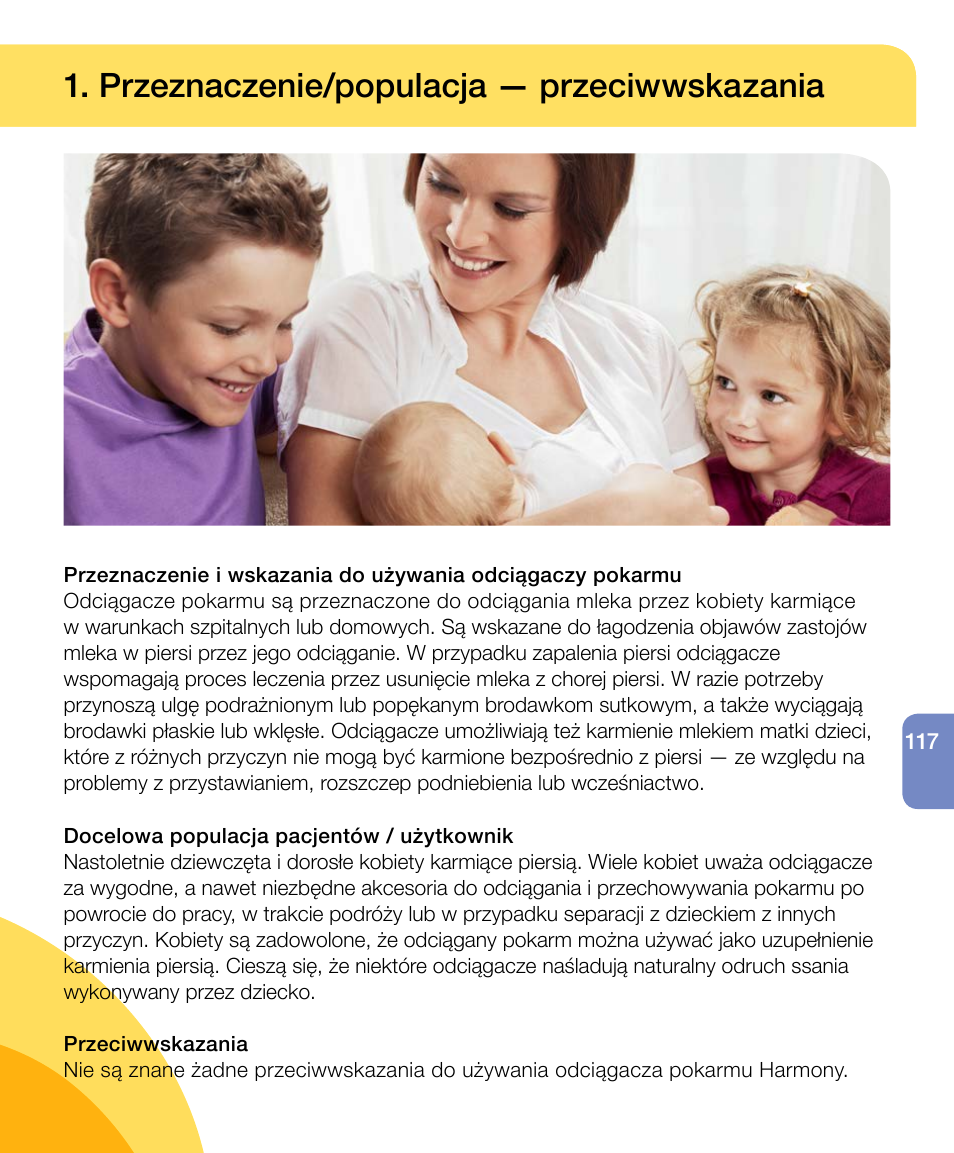 Przeznaczenie/populacja — przeciwwskazania | Medela Harmony User Manual | Page 117 / 144