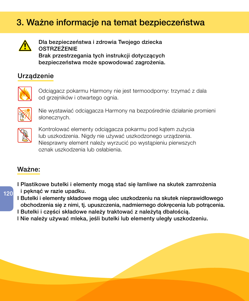 Ważne informacje na temat bezpieczeństwa | Medela Harmony User Manual | Page 120 / 144