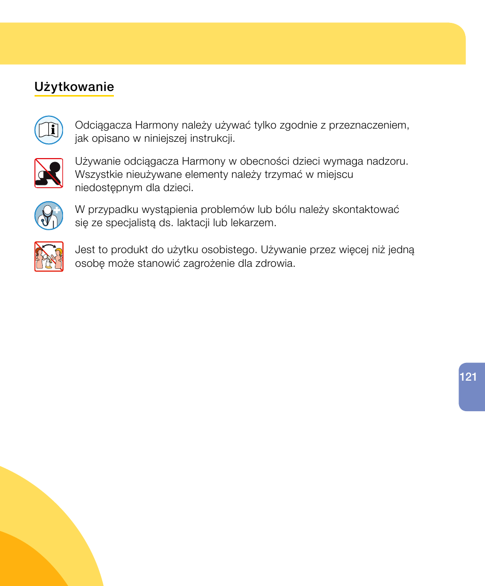 Ważne informacje na temat bezpieczeństwa | Medela Harmony User Manual | Page 121 / 144