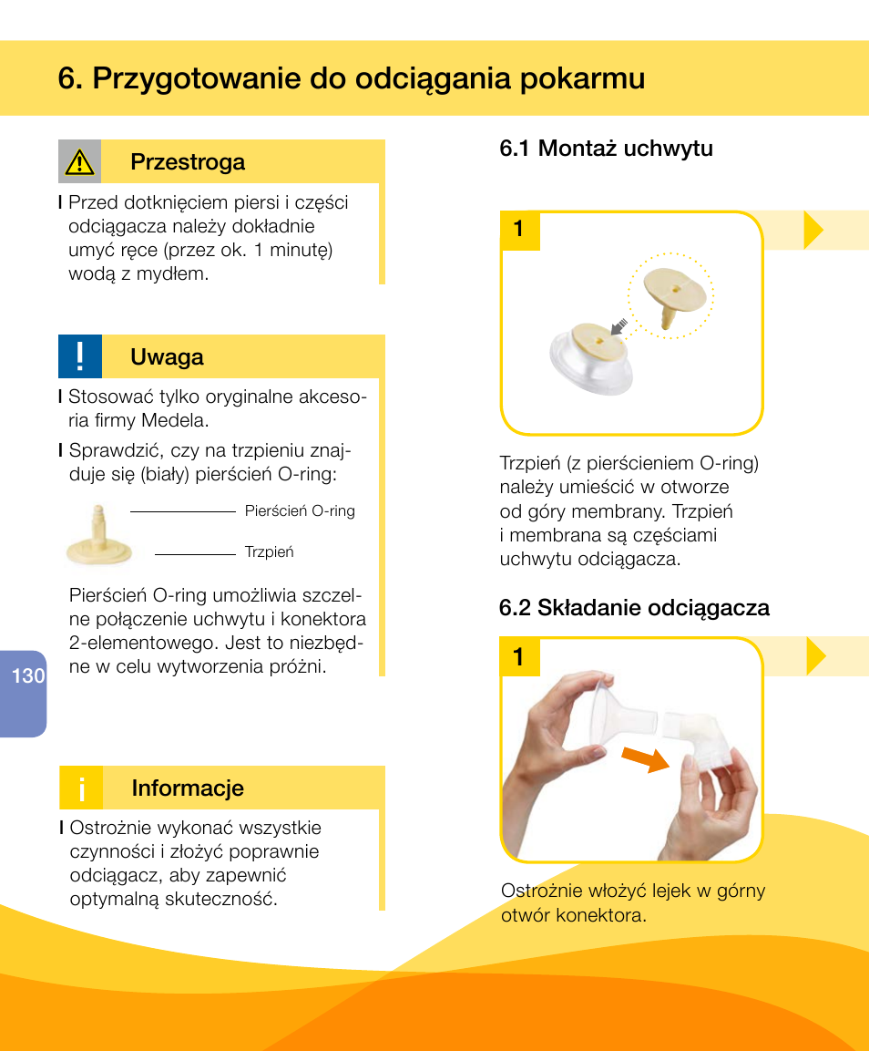 Przygotowanie do odciągania pokarmu | Medela Harmony User Manual | Page 130 / 144