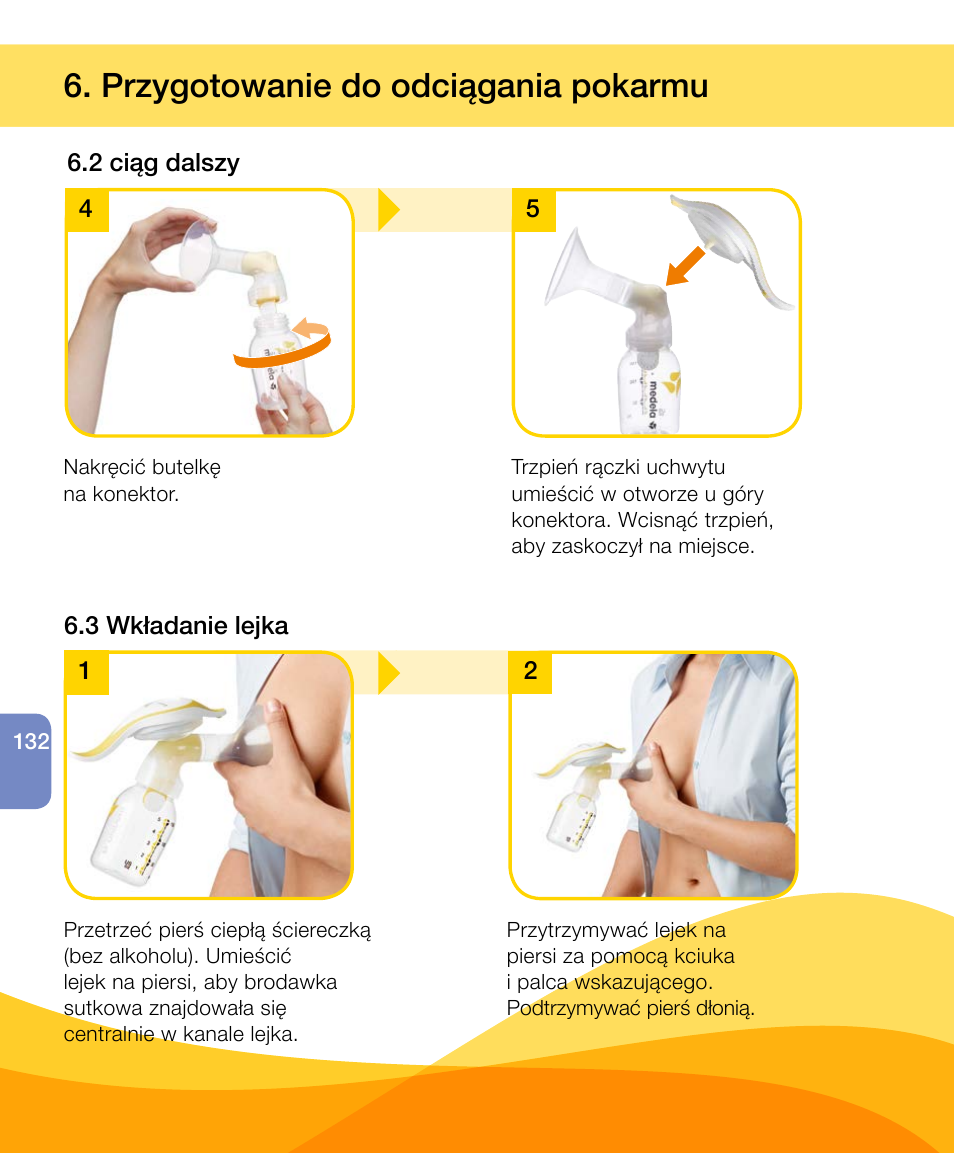 Przygotowanie do odciągania pokarmu | Medela Harmony User Manual | Page 132 / 144