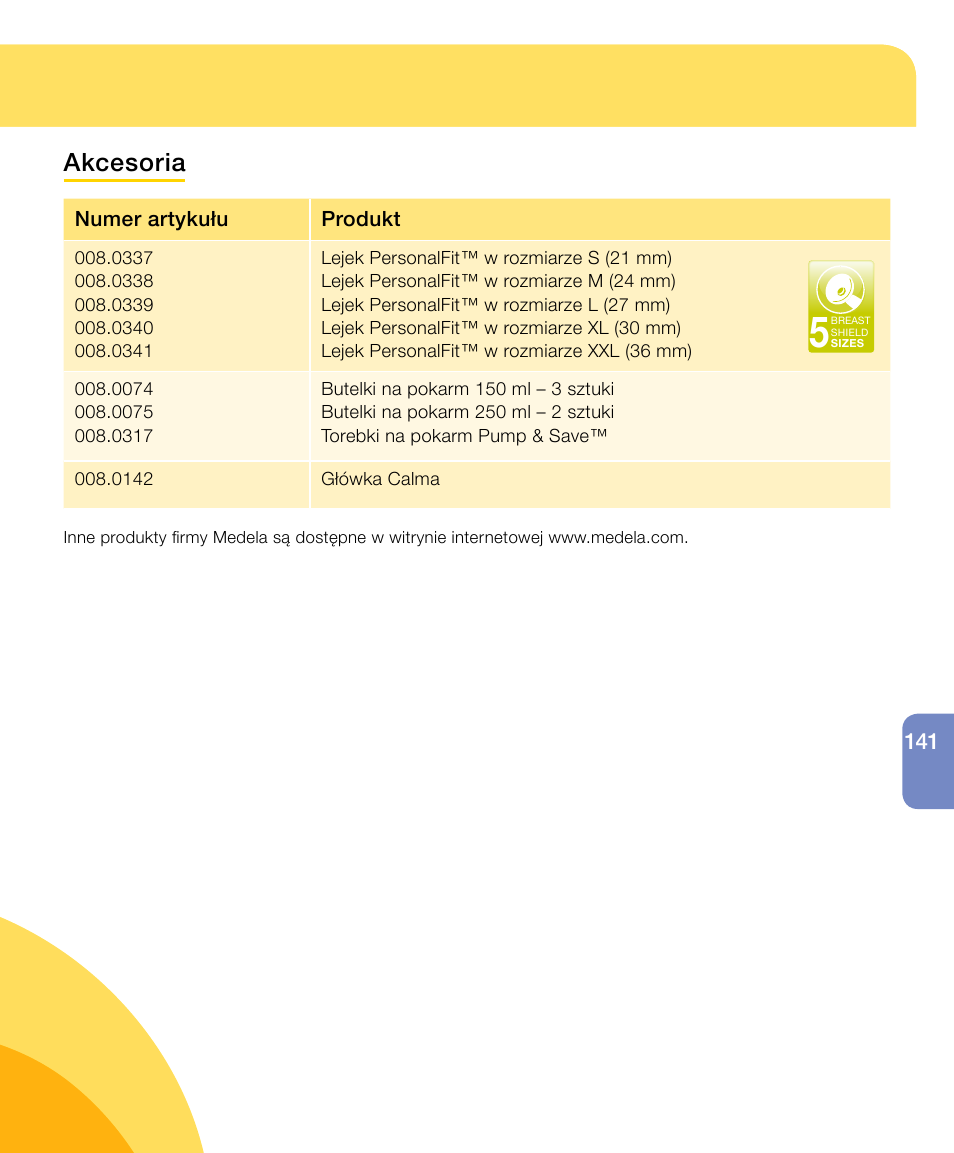 Akcesoria | Medela Harmony User Manual | Page 141 / 144