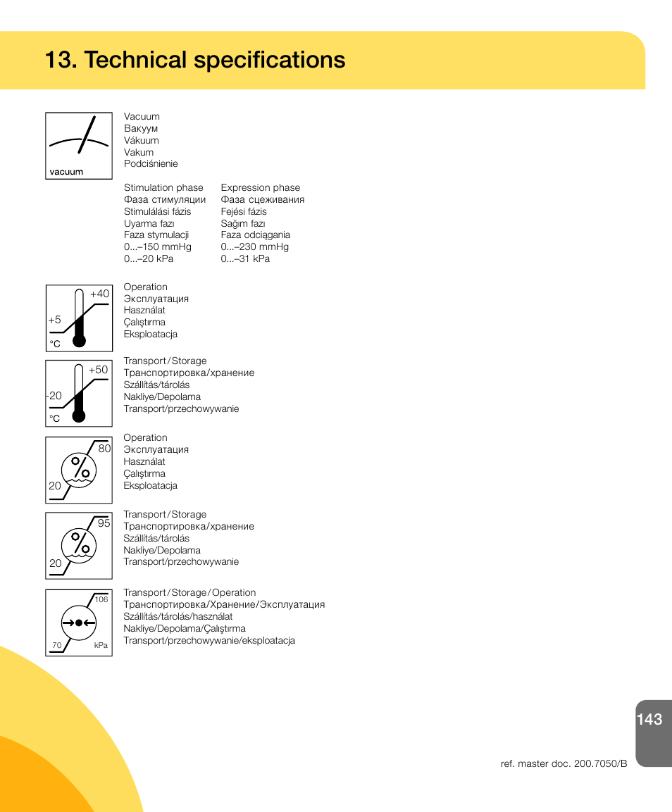 Technical specifications | Medela Harmony User Manual | Page 143 / 144