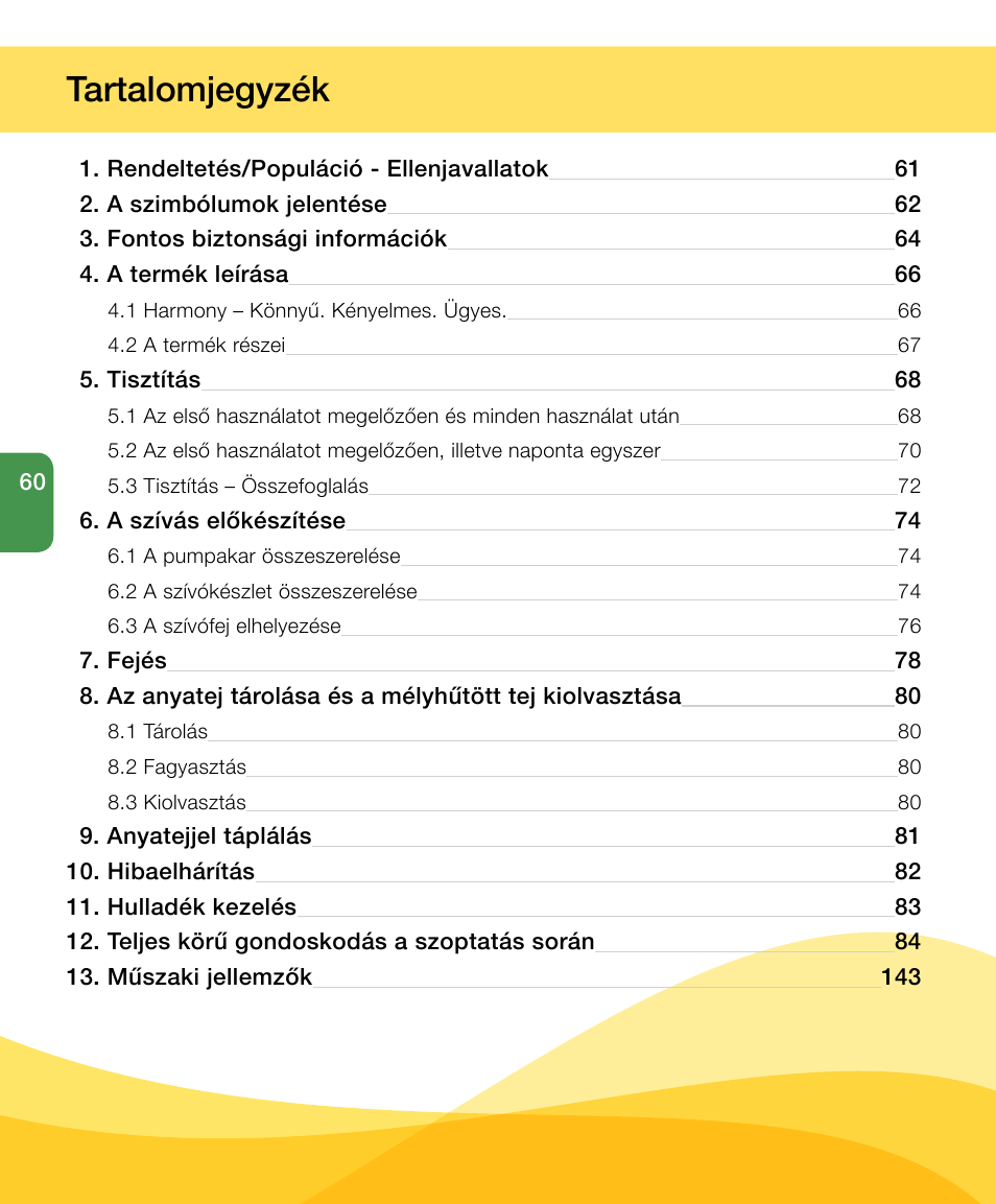 Tartalomjegyzék | Medela Harmony User Manual | Page 60 / 144