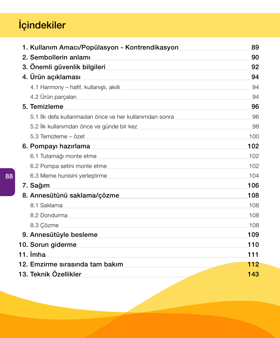 Içindekiler | Medela Harmony User Manual | Page 88 / 144