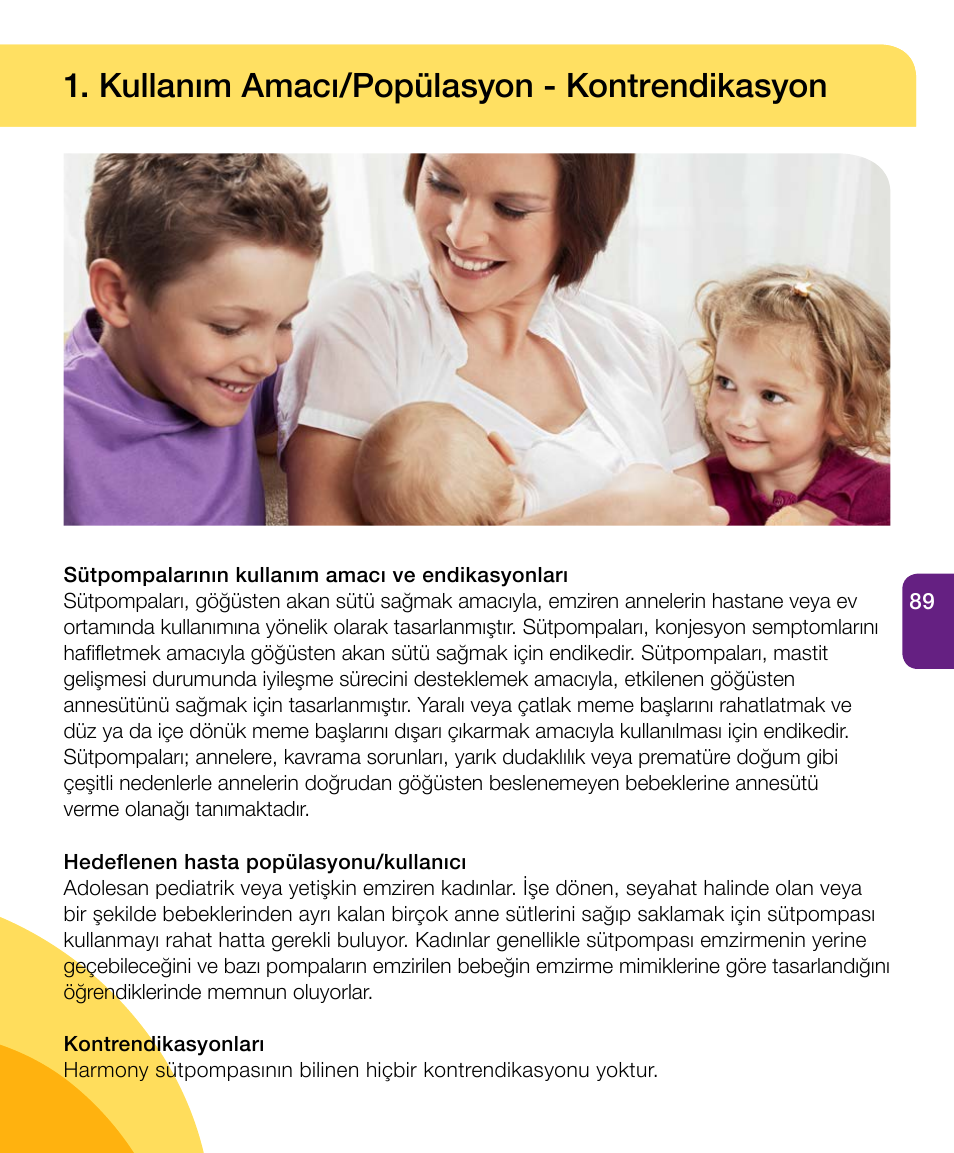 Kullanım amacı/popülasyon - kontrendikasyon | Medela Harmony User Manual | Page 89 / 144