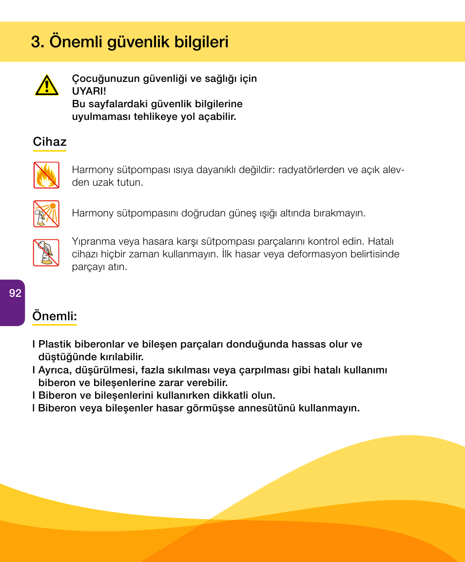 Önemli güvenlik bilgileri | Medela Harmony User Manual | Page 92 / 144