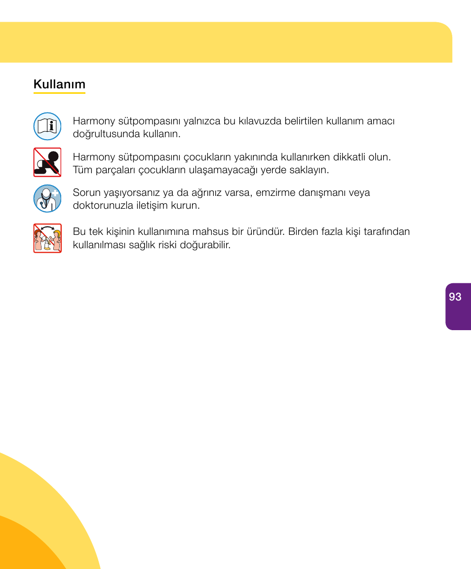 Önemli güvenlik bilgileri | Medela Harmony User Manual | Page 93 / 144