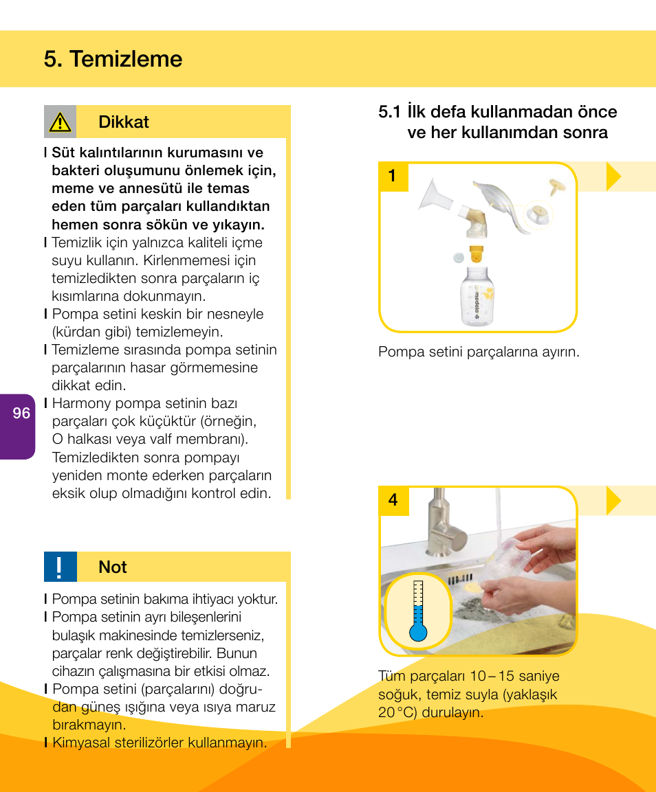 Temizleme | Medela Harmony User Manual | Page 96 / 144