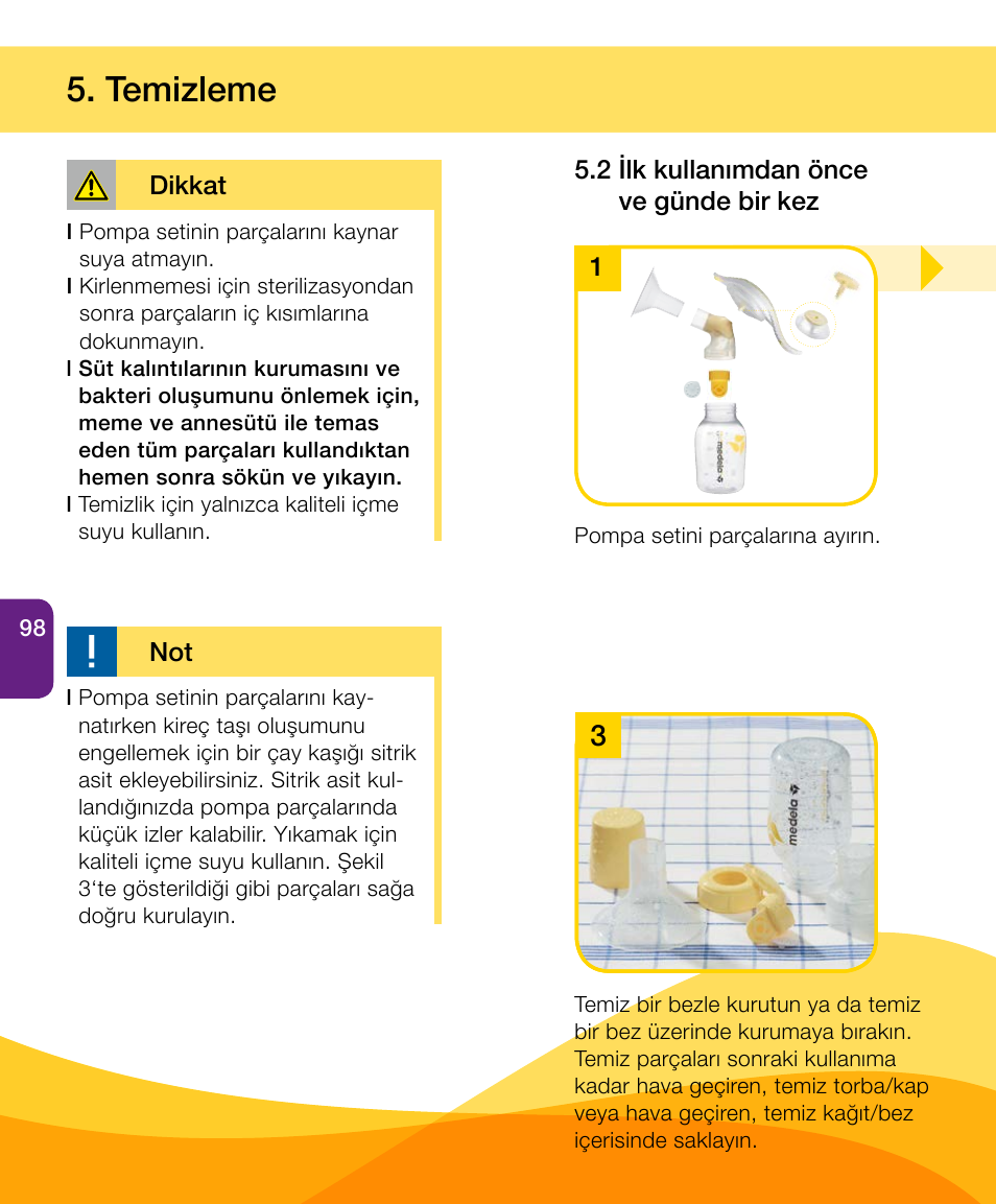 Temizleme | Medela Harmony User Manual | Page 98 / 144