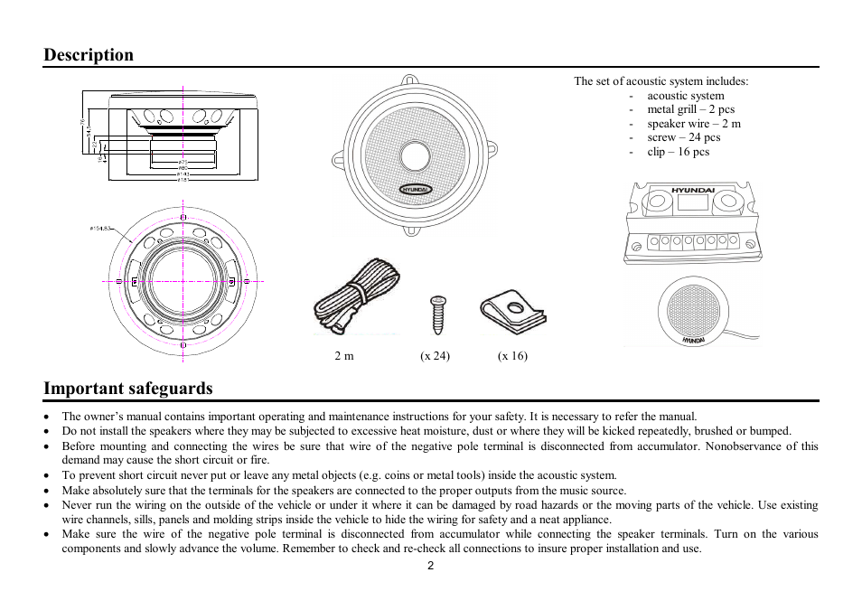 Description, Important safeguards | Hyundai H-CSK62 User Manual | Page 2 / 11
