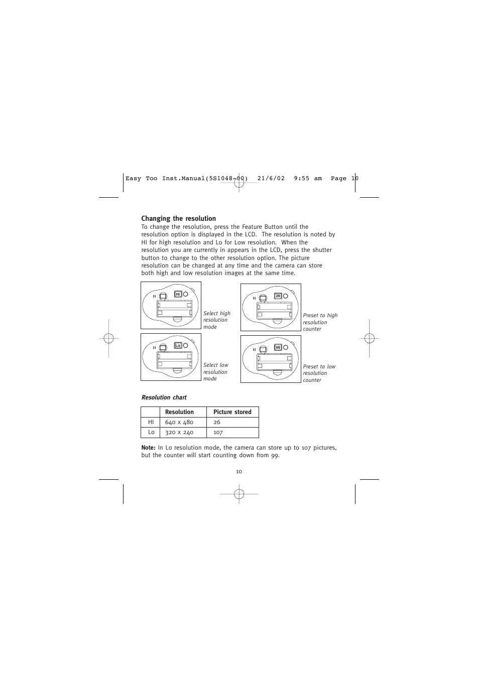 Changing the resolution | Concord Camera 5345z User Manual | Page 11 / 29