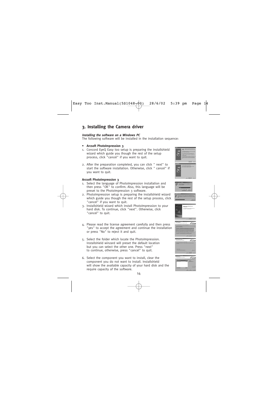 Installing the camera driver, Installing the software on a windows pc | Concord Camera 5345z User Manual | Page 15 / 29