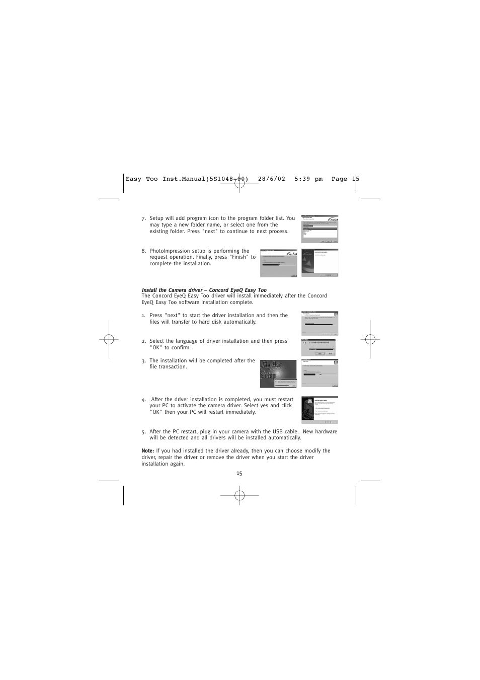 Install the camera driver – concord eyeq easy too | Concord Camera 5345z User Manual | Page 16 / 29