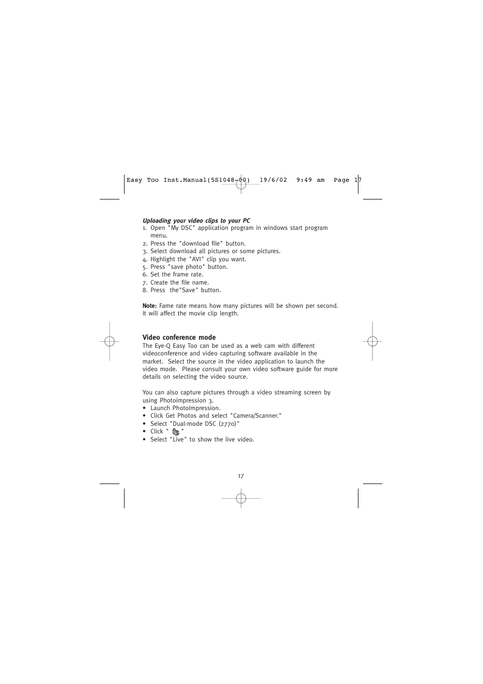 Uploading your video clips to your pc, Video conference mode | Concord Camera 5345z User Manual | Page 18 / 29