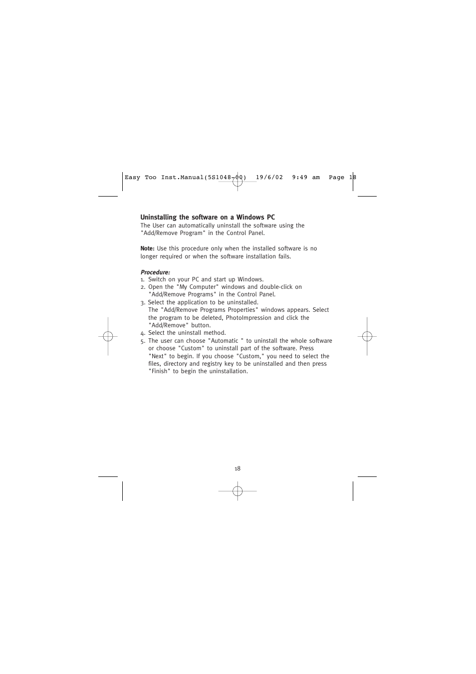 Uninstalling the software on a windows pc | Concord Camera 5345z User Manual | Page 19 / 29