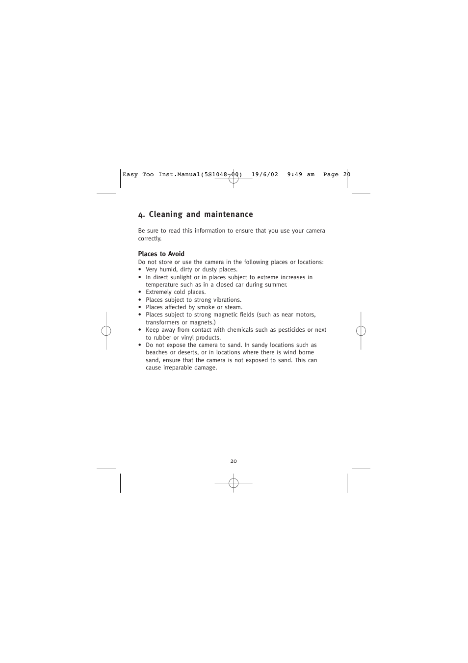 Cleaning and maintenance, Places to avoid | Concord Camera 5345z User Manual | Page 21 / 29