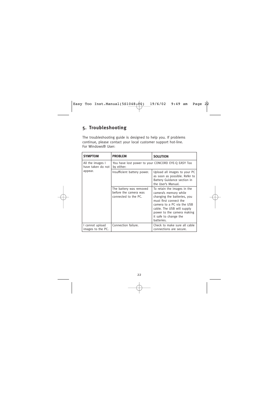 Troubleshooting | Concord Camera 5345z User Manual | Page 23 / 29