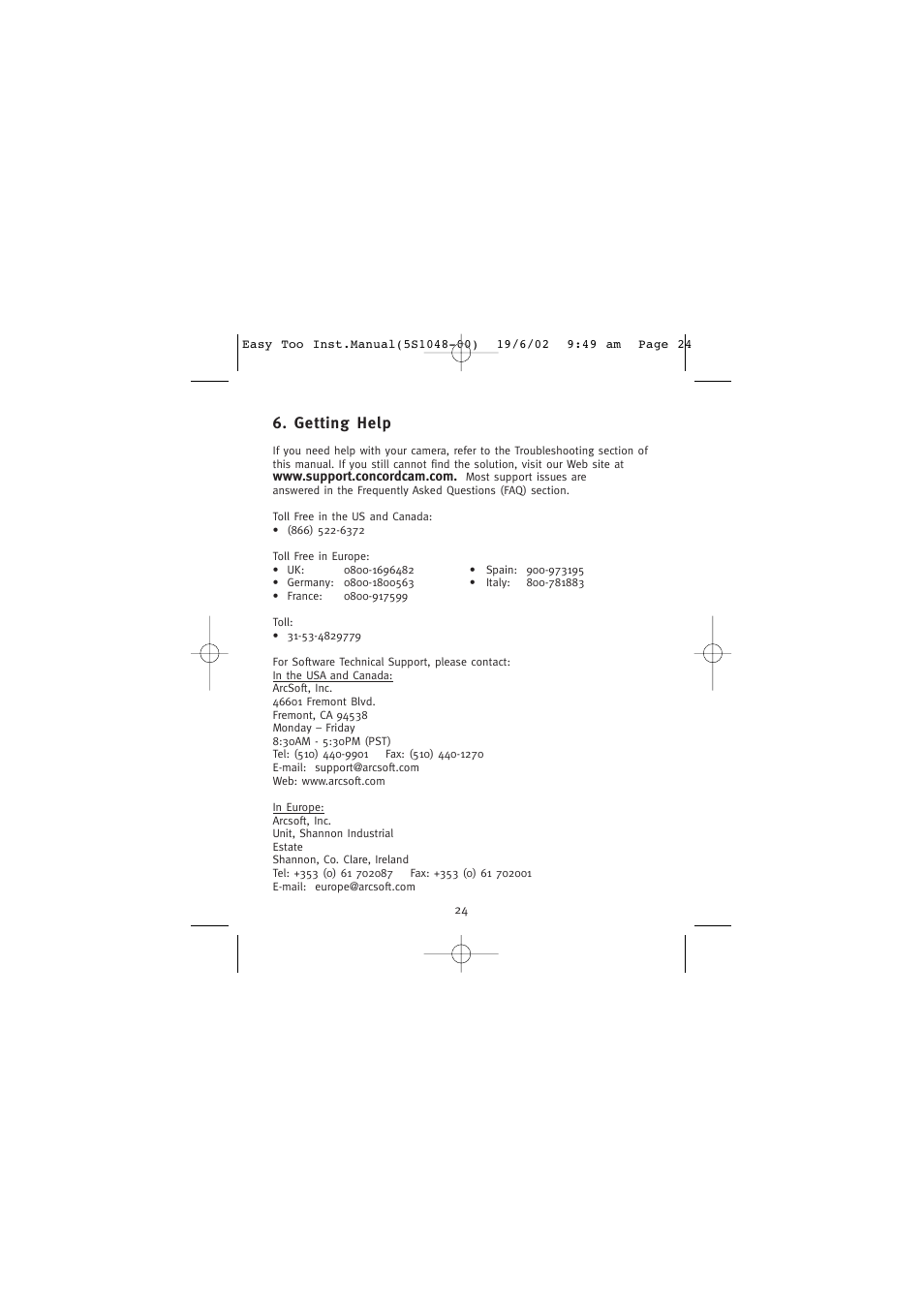 Getting help | Concord Camera 5345z User Manual | Page 25 / 29