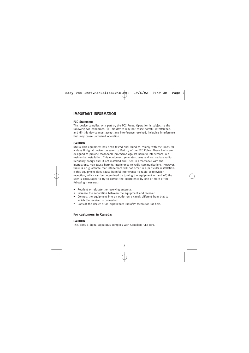 Important information | Concord Camera 5345z User Manual | Page 3 / 29