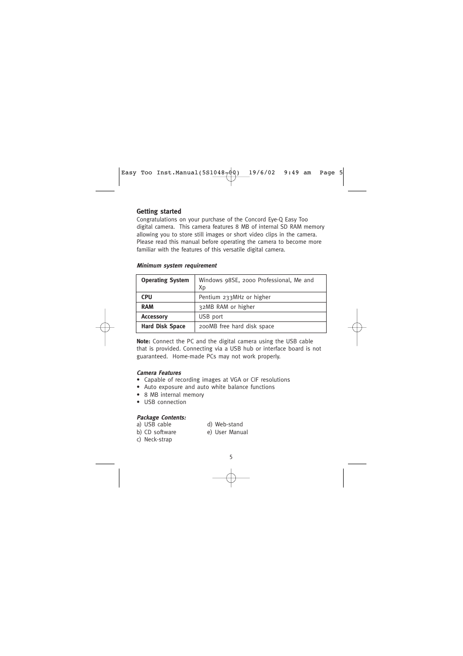 Getting started | Concord Camera 5345z User Manual | Page 6 / 29