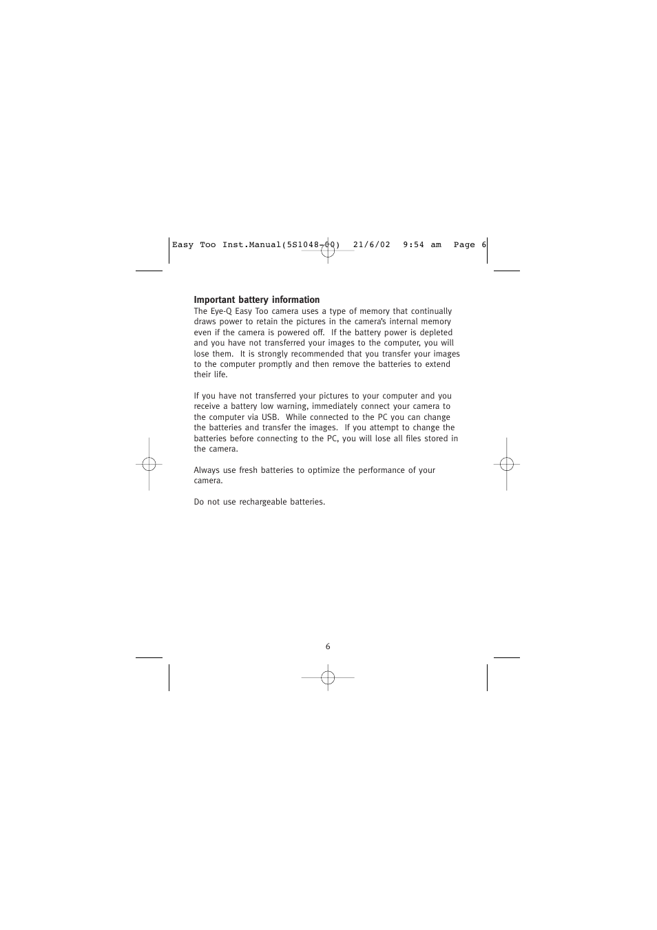 Important battery information | Concord Camera 5345z User Manual | Page 7 / 29