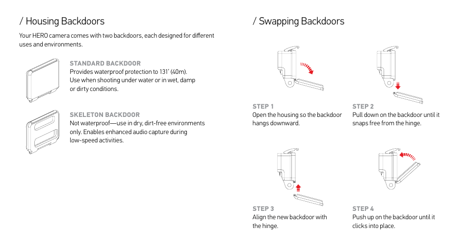 Housing backdoors / swapping backdoors | GoPro HERO User Manual | Page 6 / 7